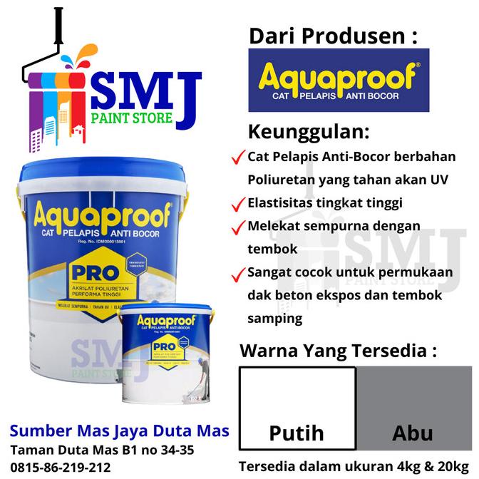 Cat Pelapis Anti Bocor AQUAPROOF PRO warna Putih ukuran 4kg Termurah