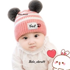 Bobo_store03 Kupluk Anak Bayi BEAR Topi Anak Lucu Model dua warna  kupluk Usia 0 Sampai 3 Tahun Kualitas Terbaik