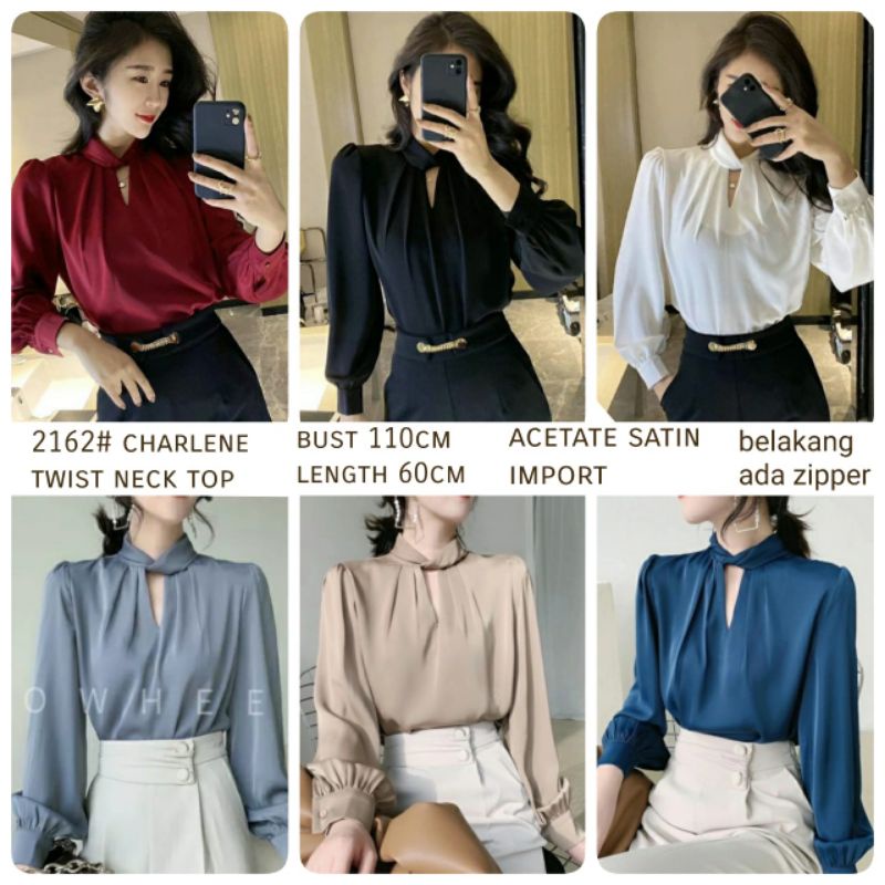 MDLV ~ 2162# Charlene Twist Neck Top Satin Blouse Premium Blouse Import Blouse Korea Blouse Satin Lengan Panjang Fashion Import