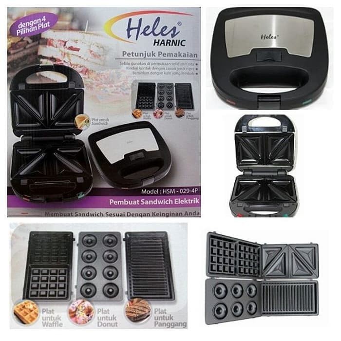 Pemanggang Donut Heles 4In1 waffle Sandwich Toaster Hsm-029-4P