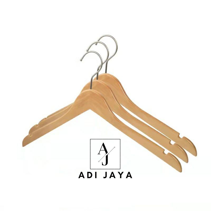 (PAKET 100 PCS) HANGER KAYU NATURAL KUALITAS PREMIUM / GANTUNGAN BAJU KUALITAS PREMIUM - DEWASA