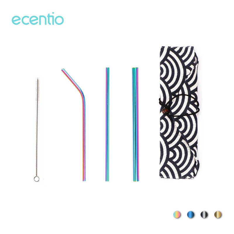 

Ecentio 4 Warna 5PC/set Stainless Steel Straws Sedotan Minuman with free bag