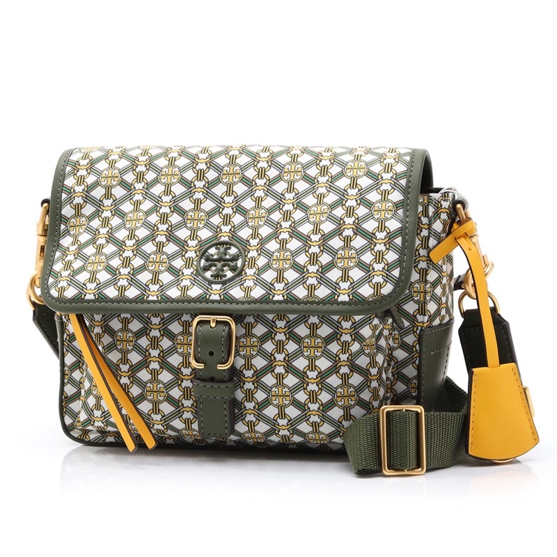 Tory Burch TB Perry Nylon Piper Printed yellow gemini link medallio