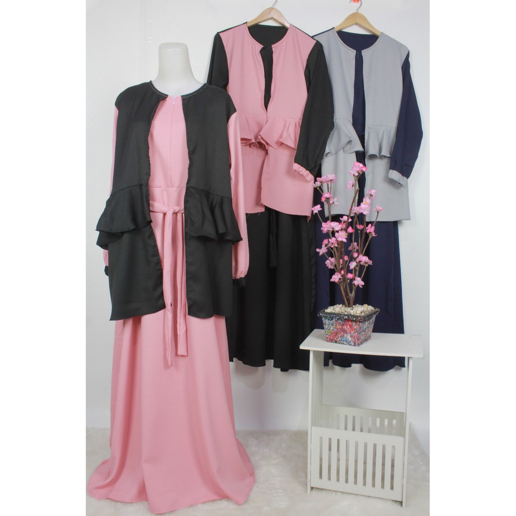 CASUAL DRESS Baju kerja RIZKIANA dress muslimah wollycrepe gamis syar'i baju wanita muslim pakaian