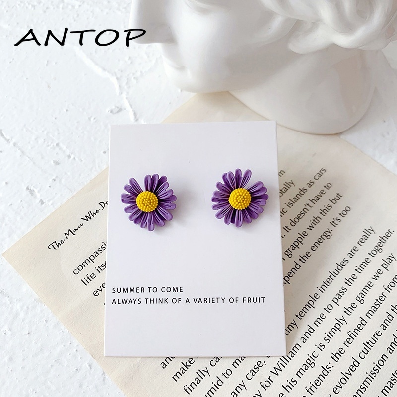 2Pcs Anting Bunga Daisy Ungu Yang Indah Hadiah Aksesoris Fashion Anak Perempuan ANTOP