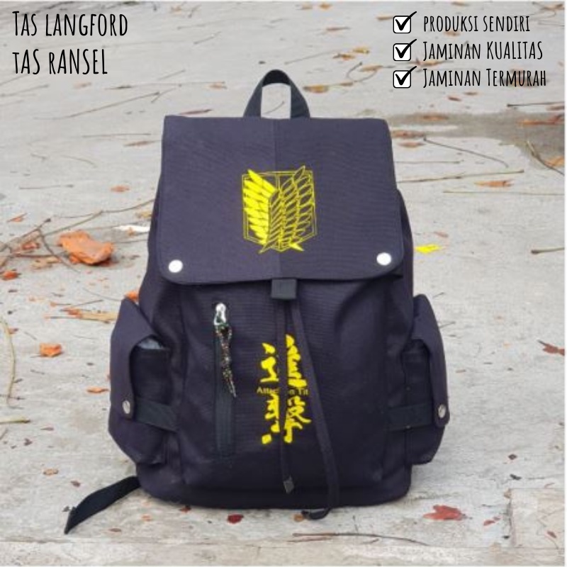 Tas Ransel - Backpack Punggung Kanvas Sablon Titan Bahu Model Kekinian Korea Terbaru Simple  Sekolah Kuliah Kerja Travelling Outdoor Pria Cowok