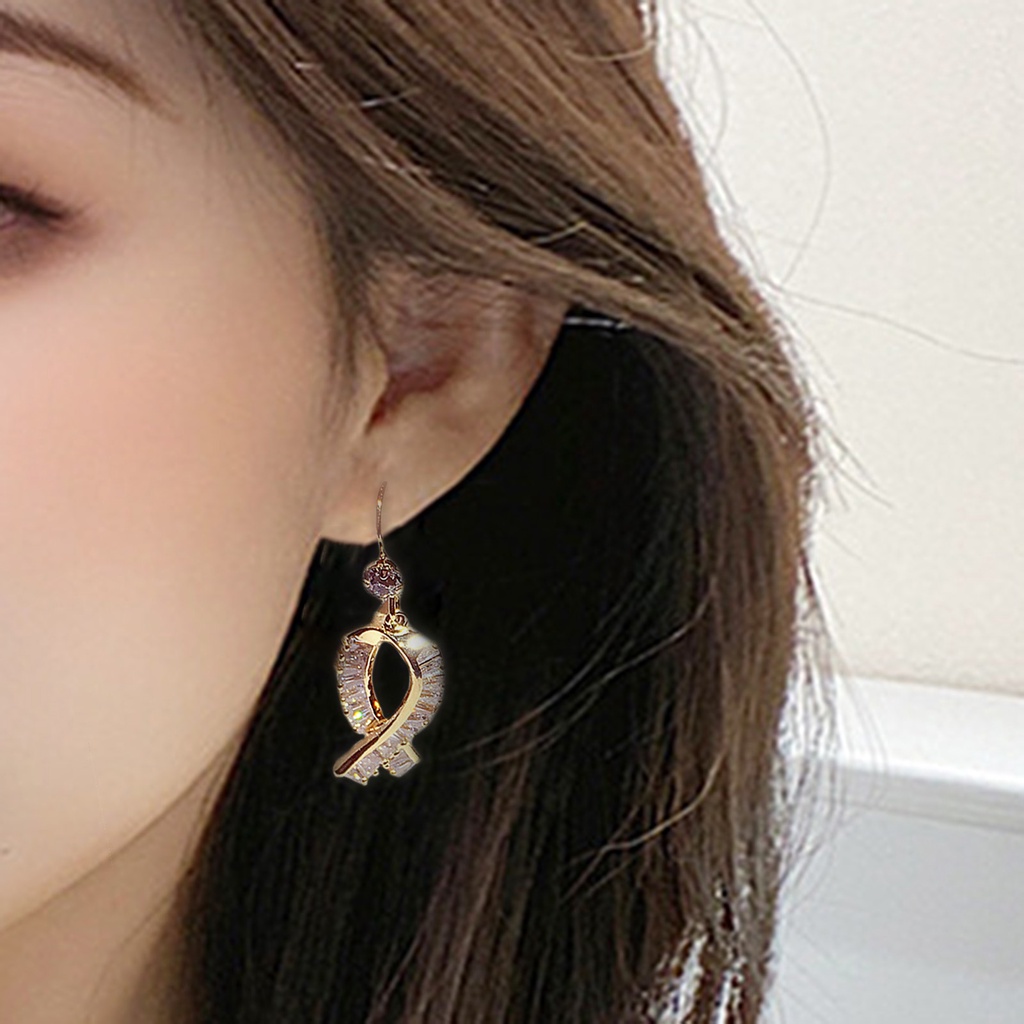 Hu Hu Hu Hu Hu Alat Bantu Pasang Kacamata♡ 1 Pasang Anting Kait Gantung Desain Pita Hias Berlian Imitasi Tahan Lama Untuk Wanita