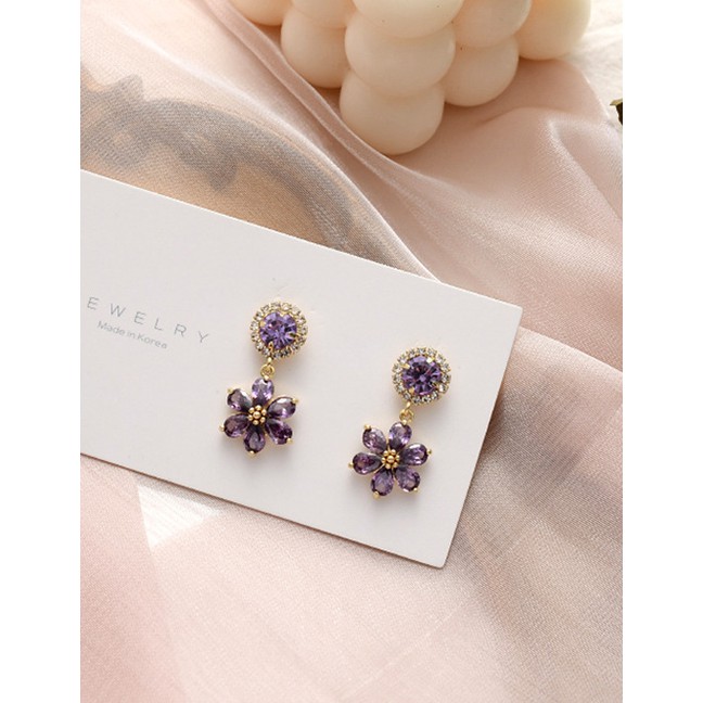 LRC Anting Tusuk Fashion Diamond Flower Alloy Earrings K69696