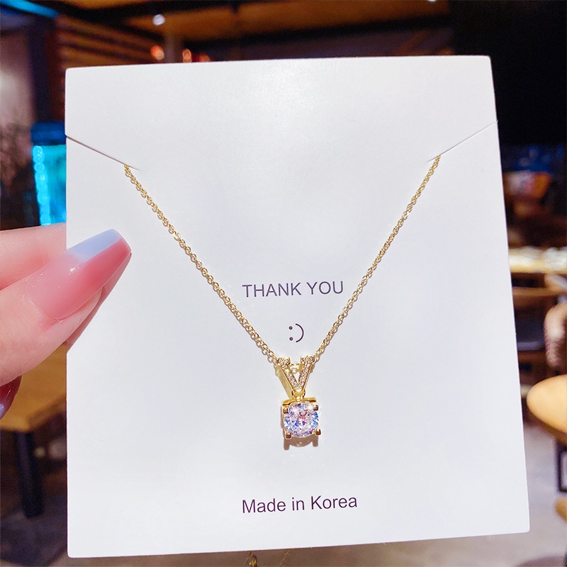 Korea Titanium Steel Kalung Fashion Wanita Kristal Liontin Rantai Hadiah Perhiasan Wanita