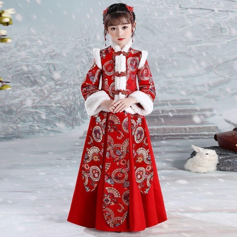 Hanfu girls' winter clothes children's ancient clothes Chinese style Plush New Year's clothes Tang g