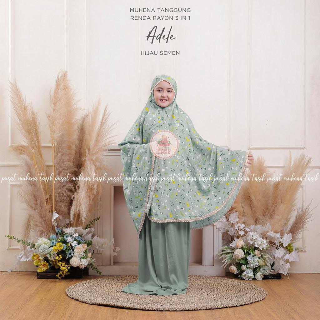 PUSAT MUKENA TASIK - MUKENA ANAK TANGGUNG RENDA RAYON MOTIF 3IN1 ADELE