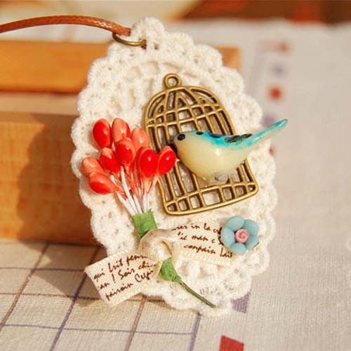 Kalung Fashion Laceson Bird Necklace Brooch S3P042