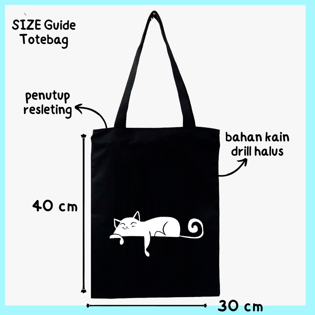 NEW Totebag / Stringbag Motif Kucing Tidur bahan kain drill halus || Kiiyoomii ||