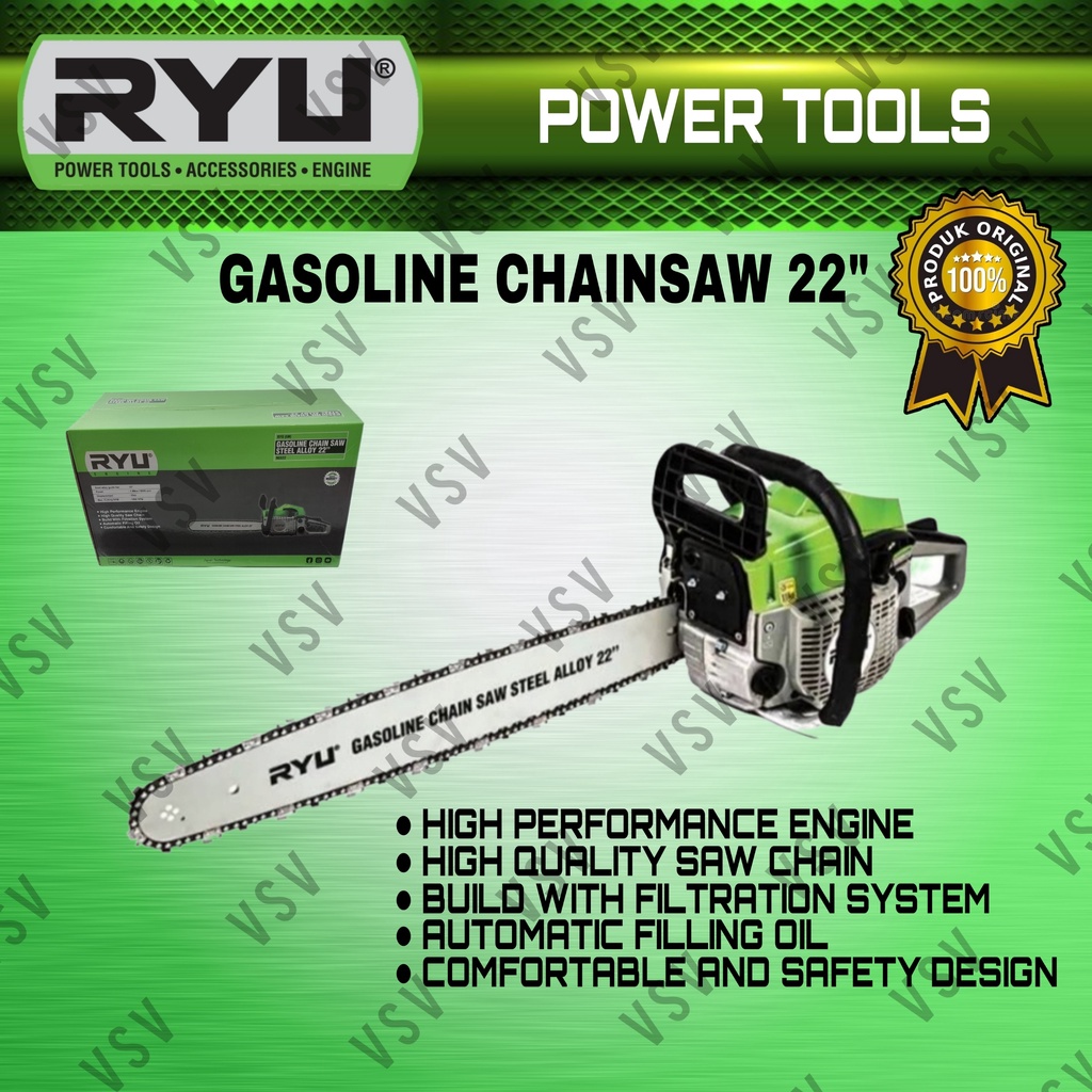 RYU RGS22 Mesin Gergaji Bensin 22inch Chain Saw 22&quot; Mesin Gergaji Kayu