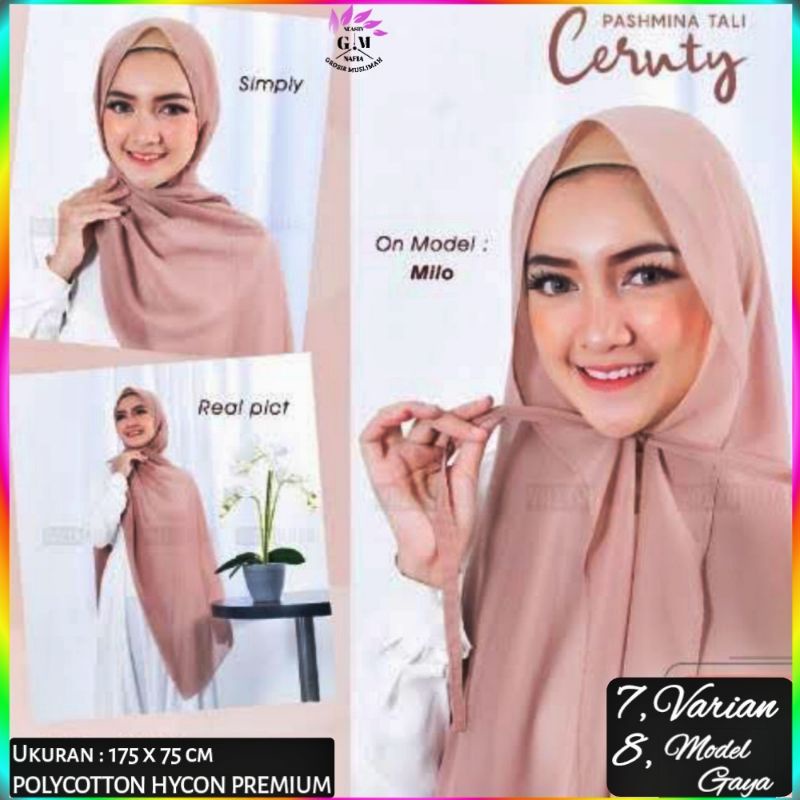 Jilbab Pasmina Instan Tali Belakang Inner  Plisket PanjangPremium Terbaru