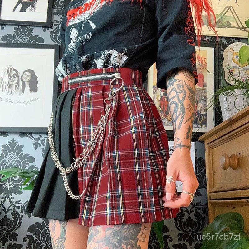 [Ready] Harajuku Punk Skirt Tartan Chain