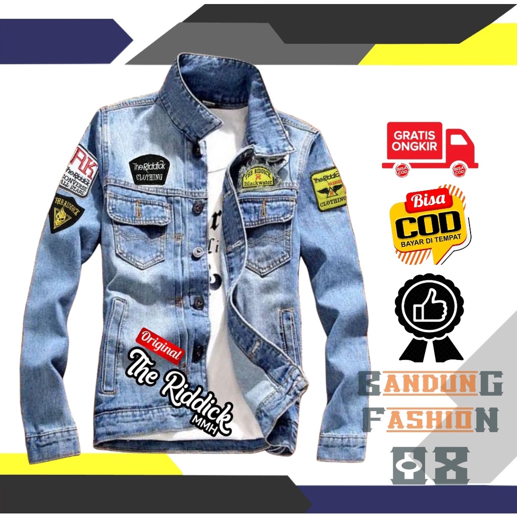 Diskon Jaket Jeans Pria Sobek Keren Jeket Emblem Cowok Murah Jacket Denim Premium Original The Riddi