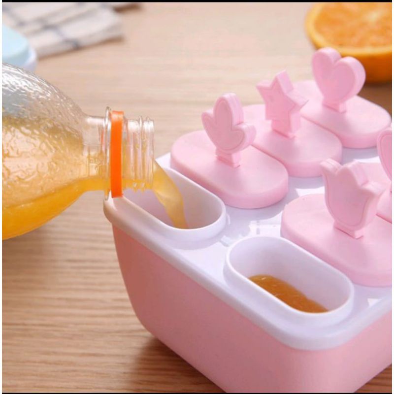 0Cetakan Es Krim Es Loli DIY 8 Kompartemen Cetakan Es Batu Silikon  Penutup 8 Kotak Ice Cube Tray Cetakan