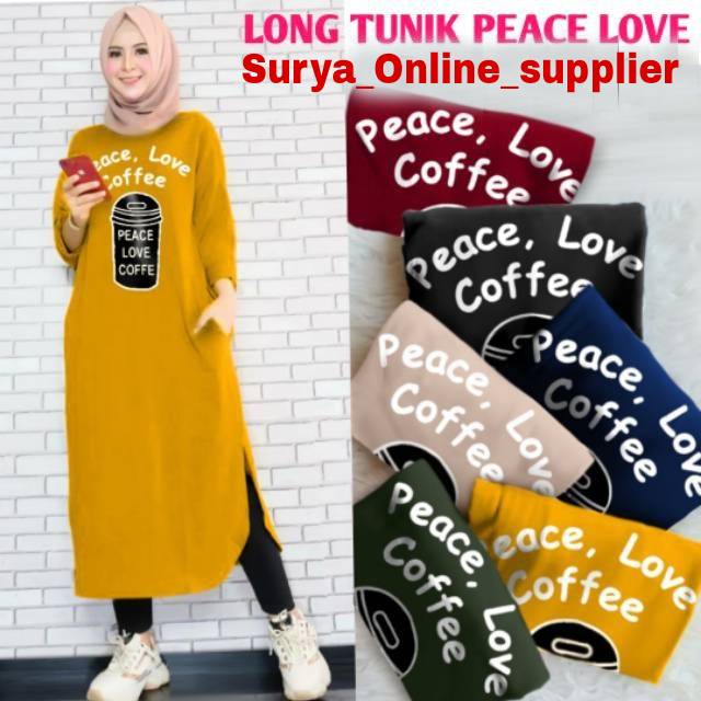 BIG SALEEE!!! TUNIK PEACE LOVE COFFE /COFFE LONG TUNIK / FASHION WANITA MUSLIM