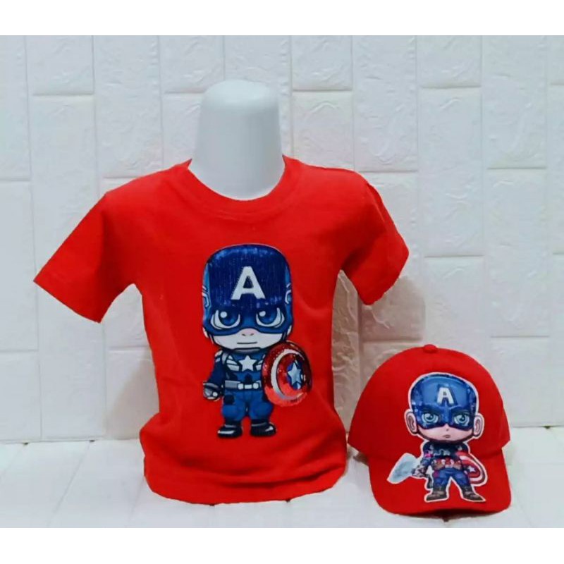 paket kaos led superhero+topi led