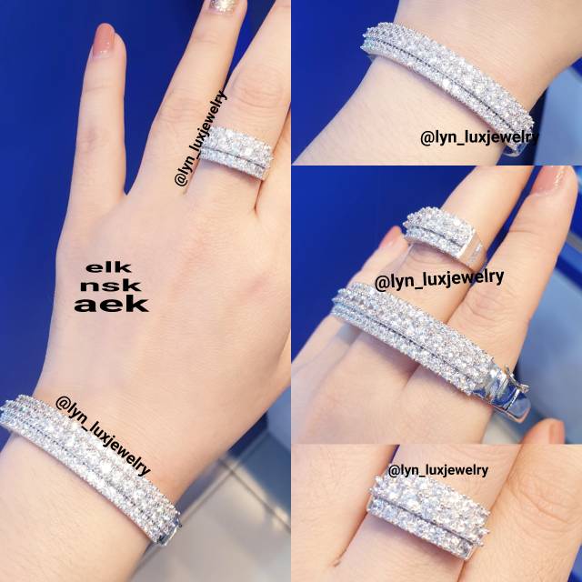Set Replika Berlian Eropa Premium / Gelang tangan wanita / Cincin Emas Replika