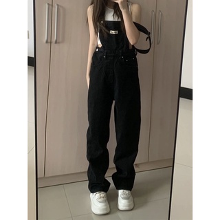 Image of Overall Kaki Lebar Longgar Pinggang Tinggi Gaya Korea Wanita---Celana Kodok Jeans Wanita