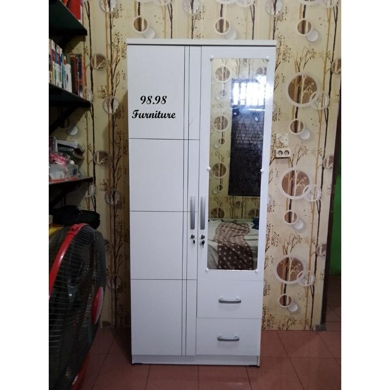 Toppan Milea Lemari Pakaian 2 Pintu Putih - Lemari Baju 2 Pintu Kaca Tinggi Medan