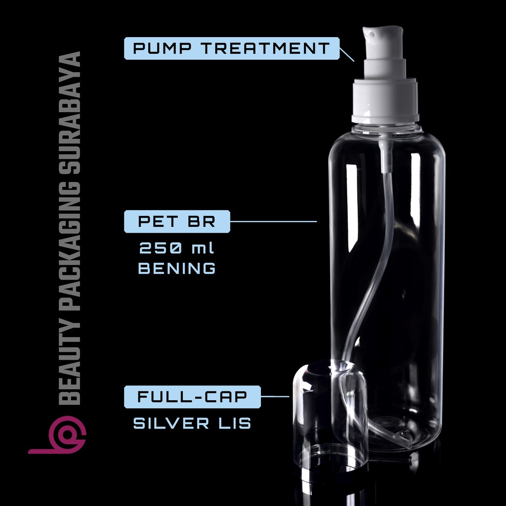 Botol Plastik PET 250ml BR Bening Tutup Pump Treatment FC Putih