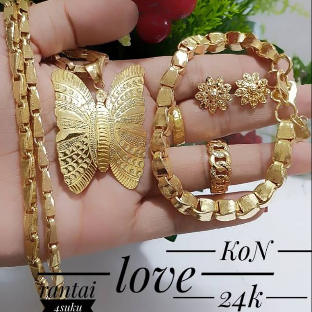 Xuping set perhiasan lapis emas 24k gelang padi