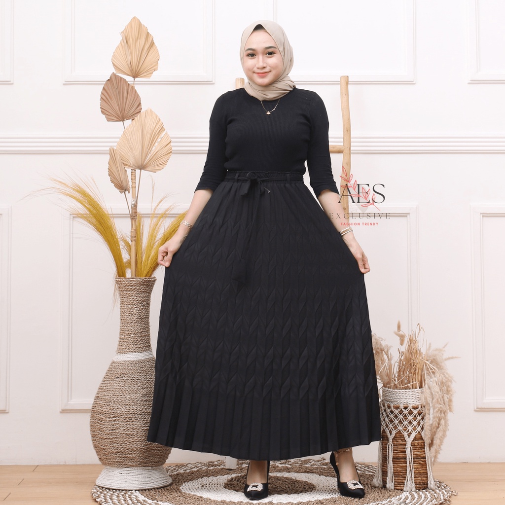 ROK PLISKET WANITA MAYUNG KOSHIBO CREPE PREMIUM TALI LONCENG PANJANG 100 CM KEKINIAN