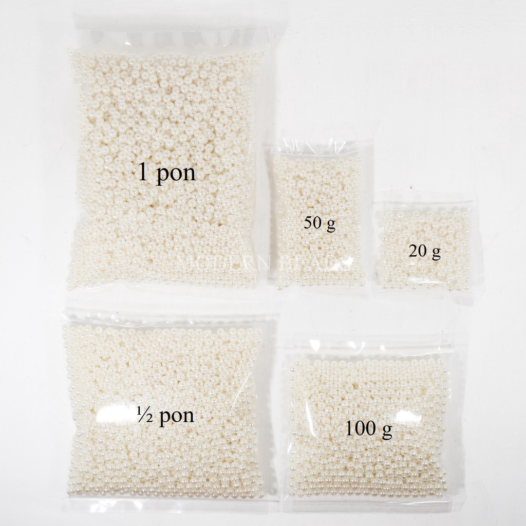 [1 PON] Mutiara Jepang / Payet Mote Manik Jepang Bulat  Kw 1 / Kw A / Grade A 3mm 4mm 6mm 8mm Warna Putih, Broken White