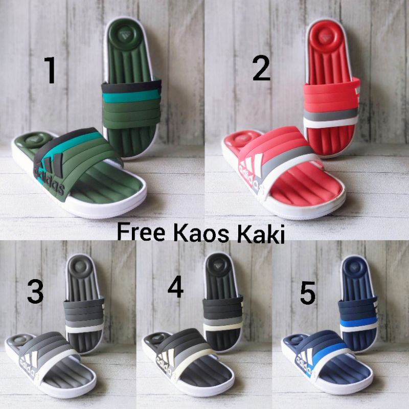 SANDAL ADIDAS SLOP IMPORT SIZE 39 - 44 SENDAL PRIA CASUAL HITAM NAVY