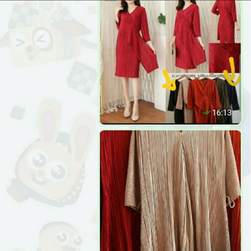 Midi Dress Plisket Bangkok Set Pleated Paket Import