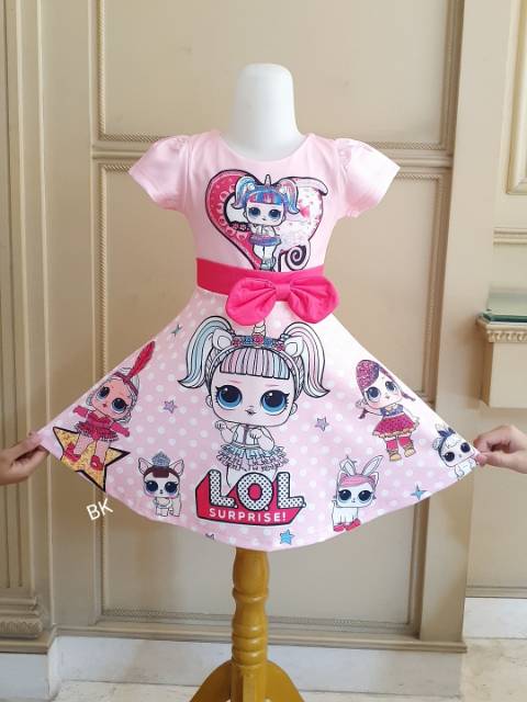 DRESS LENGAN PENDEK MOTIF LOL UNICORN LITTLE PONY IMPORT LUCU PINK