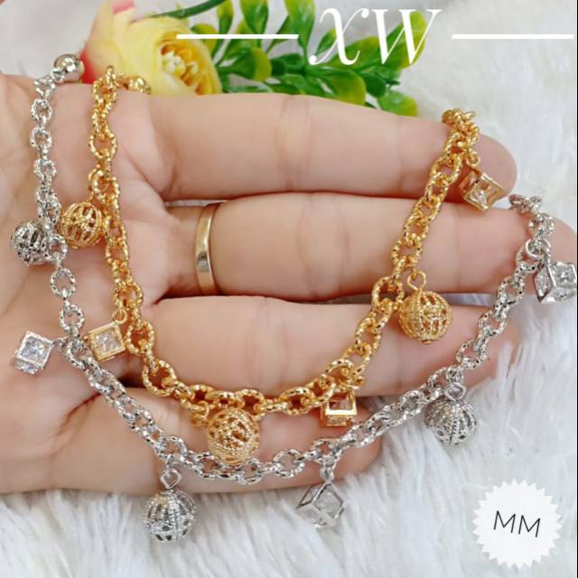 Gelang Xuping Rantai Nori Ukir Dadu Gold/Silver G08087