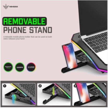 Cooling pad laptop gaming nyk 6 fan rgb adjustable panel control with stand holder phone artemis x-8 x8