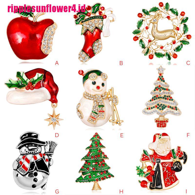 Bros Pin Enamel Bentuk Pohon Natalrusaloncengsnowman Aksen Kristal Untuk Wanita