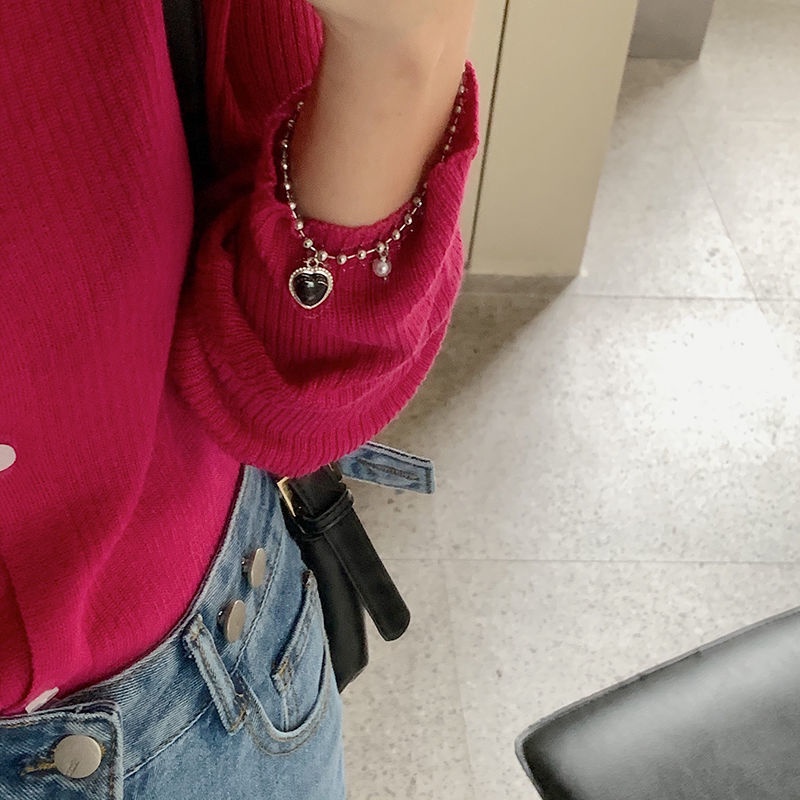 Black Heart Necklace French Metal Love Clavicle Chain Korean Simple Female Short Pendanklace Female Short Pendant for Women