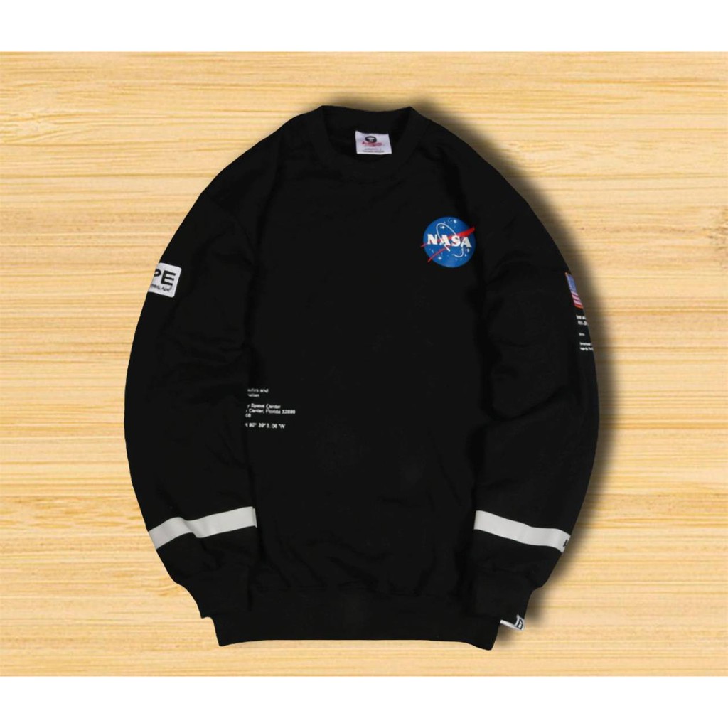 NASA JAKET CREWNECK SWEATER TANPA KUPLUK- PAKAIAN MURAH COWOK HITAM