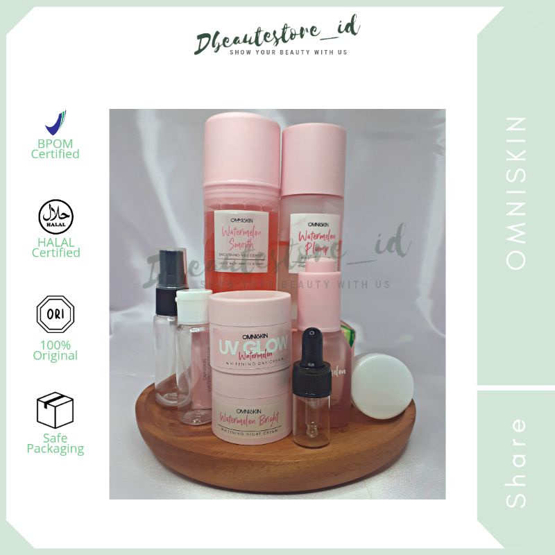 (Share in Jar) Omniskin Whitening Watermelon Glow Serum Bright Night Day Cream Toner Facial Wash