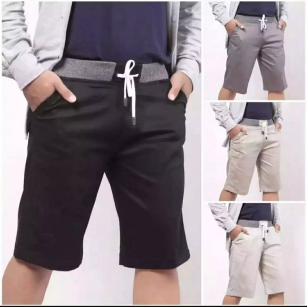 [Bisa COD] Celana Pendek Pria Cowok Dewasa Chino Rip Karet Pinggang Chinos Katun Twill Premiun