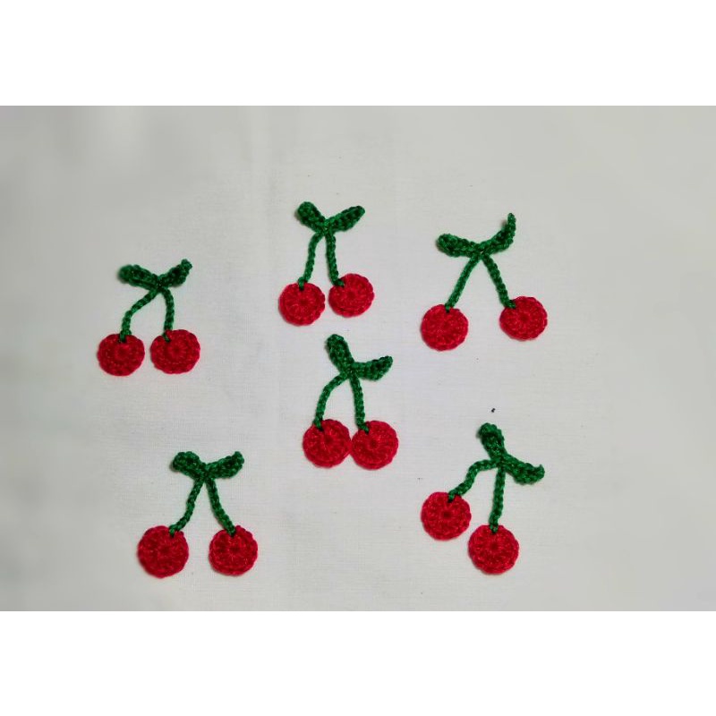 Aplikasi Cherry Rajut Bulat / Aplikasi Baju / Aplikasi Sweater Rajut