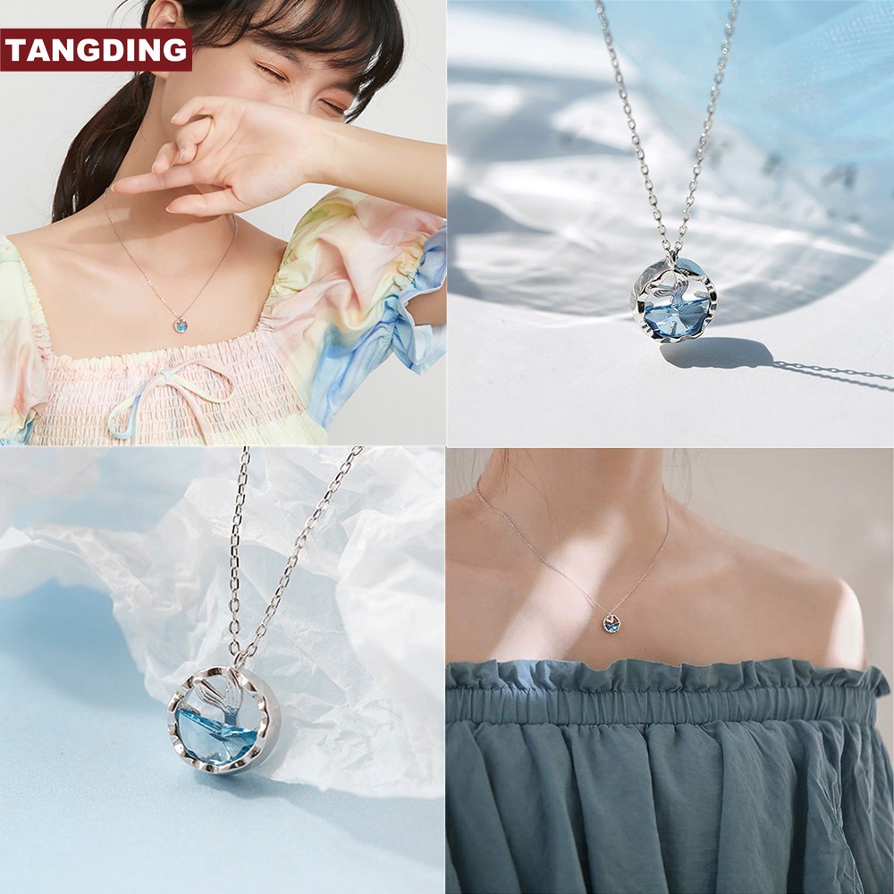 【COD Tangding】Kalung Bentuk Air Mata Mermaid Warna Biru Gaya Korea Untuk Wanita