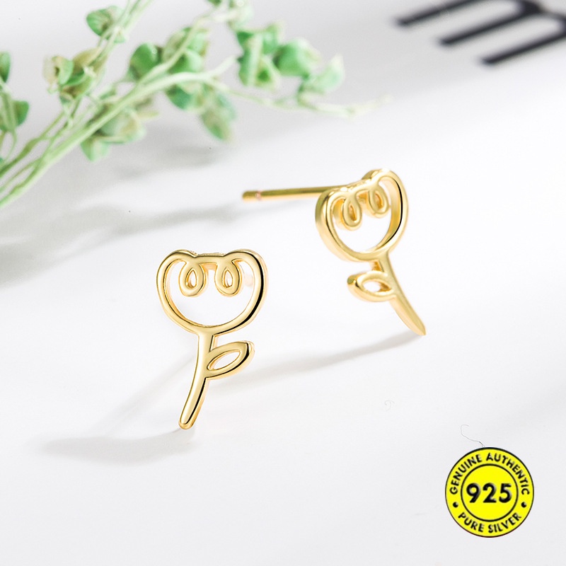 Anting Stud Bentuk Tulip Tidur Bahan Sterling Silver Untuk Wanita