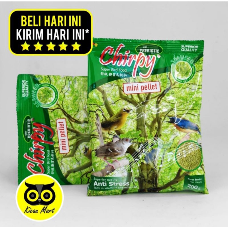 Chirpy hijau 200gr mini pelet pur seaweed prebiotic voer kicau ocehan