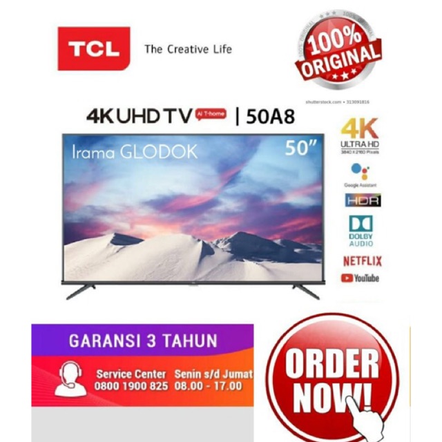 Tcl Led Tv 50 Inch 50a8 Android Smart Tv Ultra Hd 4k Certified Netflix You Tube Dan Dolby Audio Shopee Indonesia