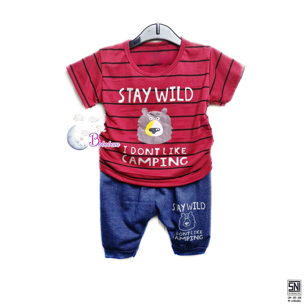 BAJU BAYI KEREN KECE ECER BOBOBAM STAY WILD CASUAL KASUAL SETELAN ANAK HARGA GROSIR
