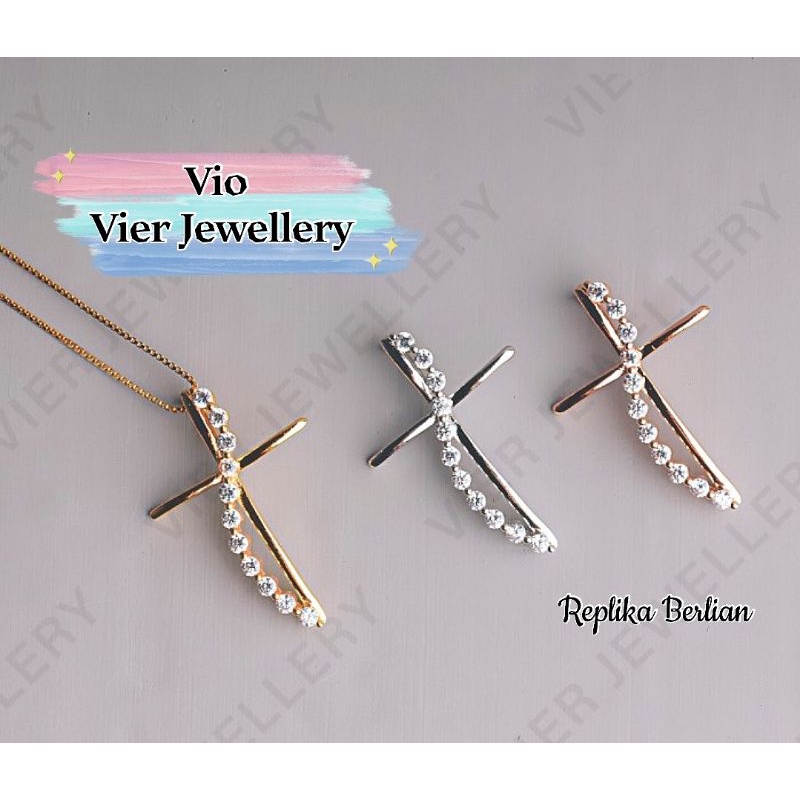 Kalung Liontin (Salib) Replika Berlian Lapis Emas Zircon