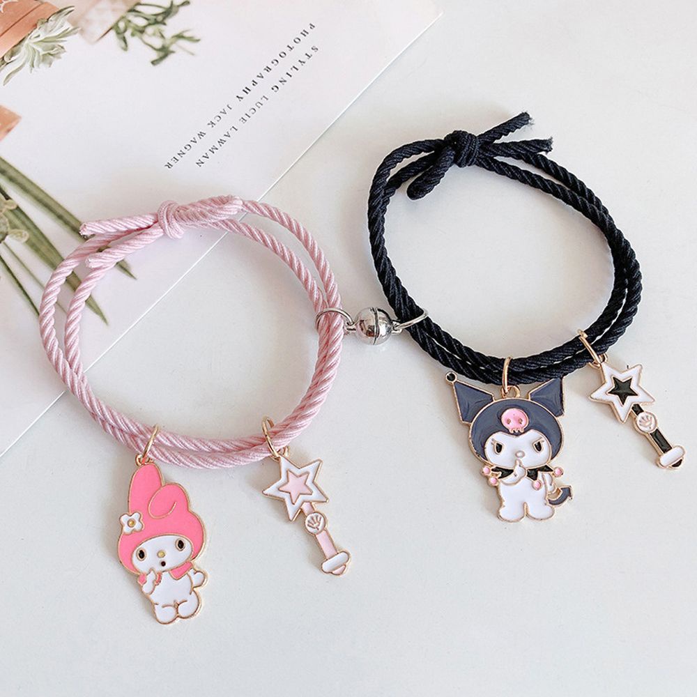 Needway  2pcs/set Korean Style Hair Rope Trendy Valentine's Day Gift Couple Bracelet Cat Bear Flower Creative Magnet Rabbit Dog Best Friends Wristband