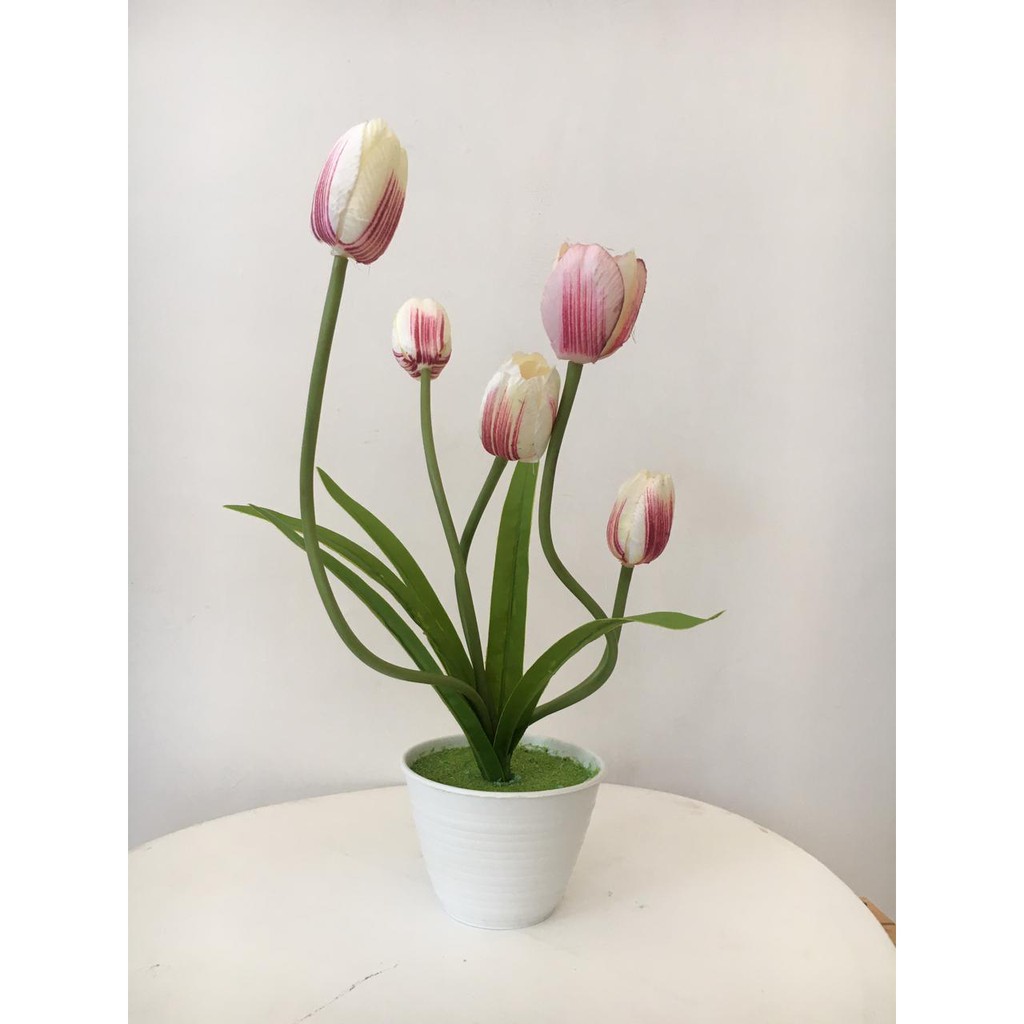 GUNINCO BUNGA TULIP Artifical Flower Palsu Hiasan Meja Rak Gantung Bongsai dengan Pot Plastik Bonsai-4